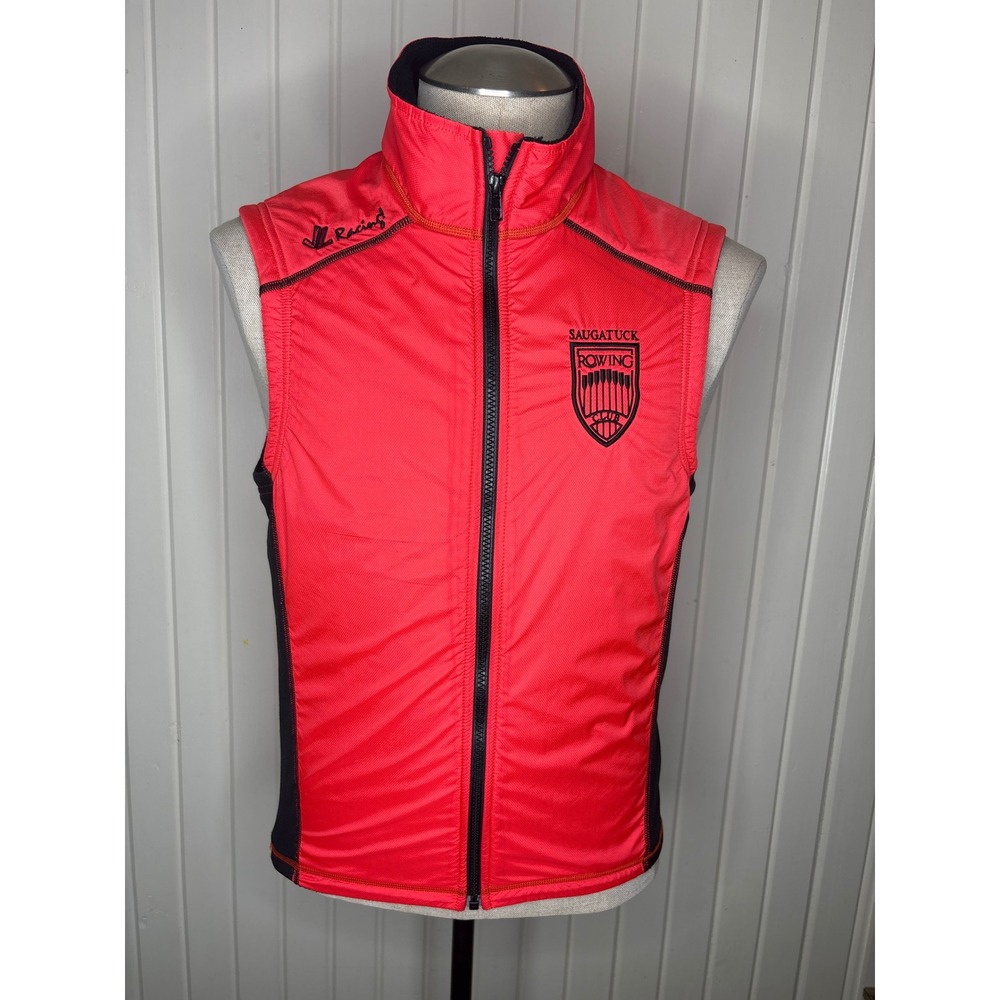 JL Racing Saugatuck Rowing Club Vest Mens Medium Red Black Polartec Fleece USA